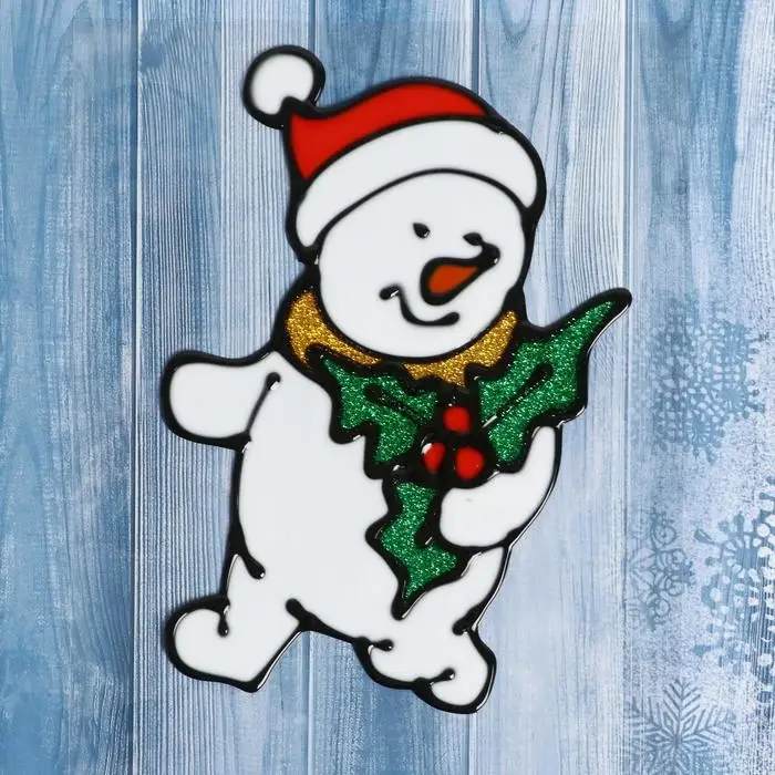 Наклейка на стекло «Снеговик в колпаке», 9.5×14.5 см Наклейка на стекло «Снеговик в колпаке», 9.5×14.5 см