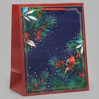Пакет подарочный ламинированный &laquo;Снегирь на ветке&raquo;, MS 18&times;22.3&times;10 см