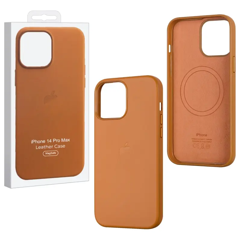 Чехол iPh 14 Pro Max Leather Case 100% ORG Golden Brown (MagSafe) c LOGO