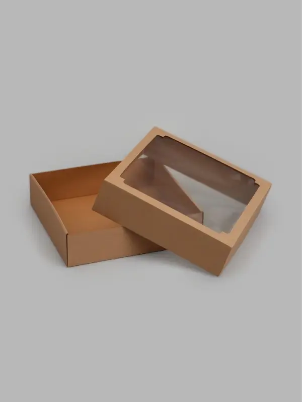 Коробка складная, крышка-дно,с окном, крафт, 30 х 30 х 8 см