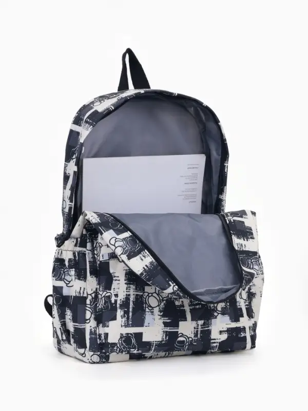 Рюкзак школьный на молнии, с карманами, с принтом, 28.5&times;12&times;41 см, чёрный