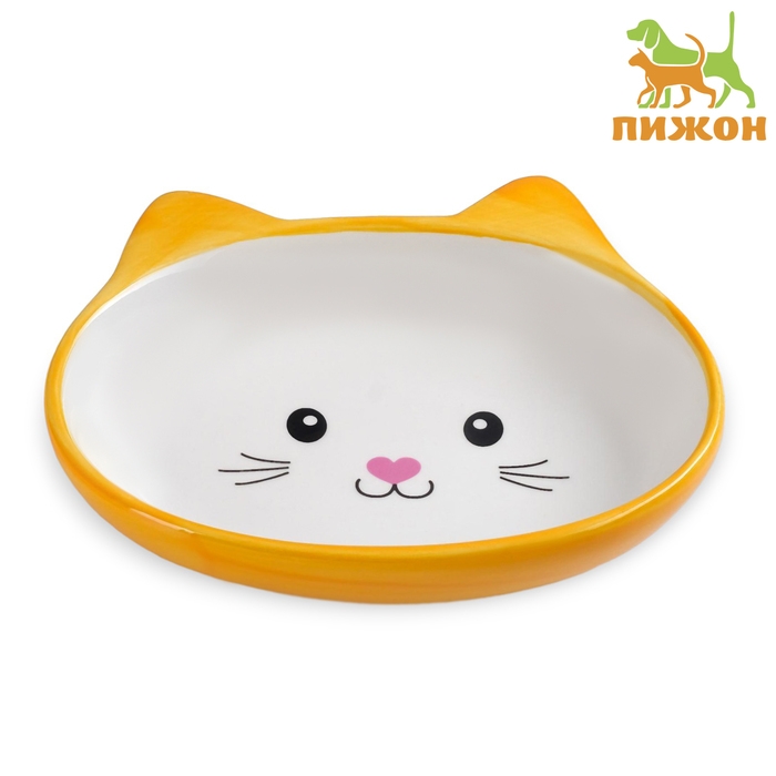 Миска керамическая овальная Миска керамическая овальная "Кошачья мордочка" 200 мл 14 х 12 х 3,5 см, жёлтая/белая