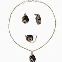 Гарнитур 3 предмета: серьги, кулон, кольцо &laquo;Капли&raquo;, чёрно-белые в золоте, 45 см