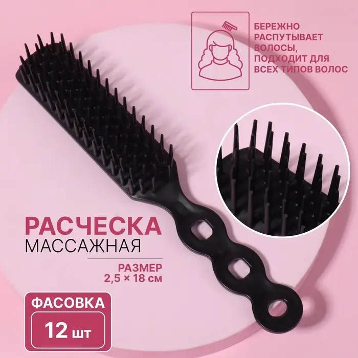 Расчёска массажная, 2.5×18(±1) см, чёрная Расчёска массажная, 2.5×18(±1) см, чёрная