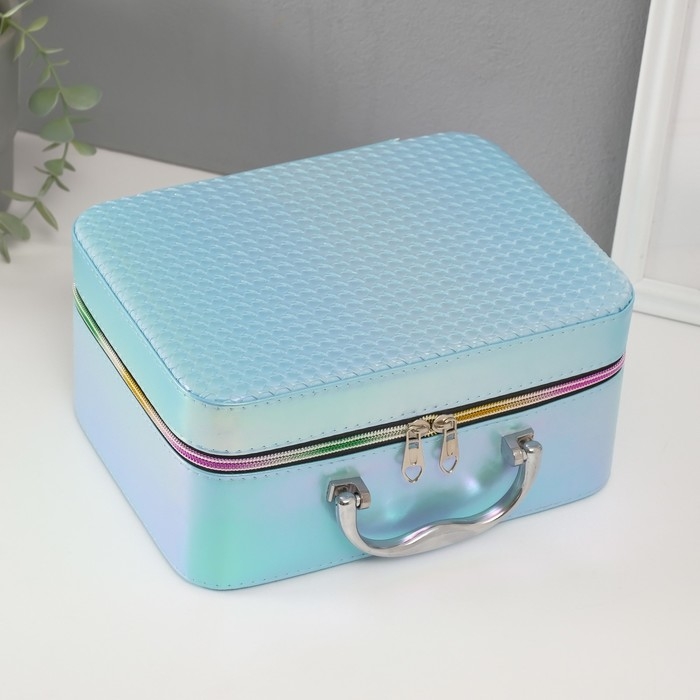 Шкатулка кожзам с зеркалом Шкатулка кожзам с зеркалом "Плетение" голубая н-р 3 шт 19,4х12,5х8 22х16х9 11,5х24,5х18,5 см