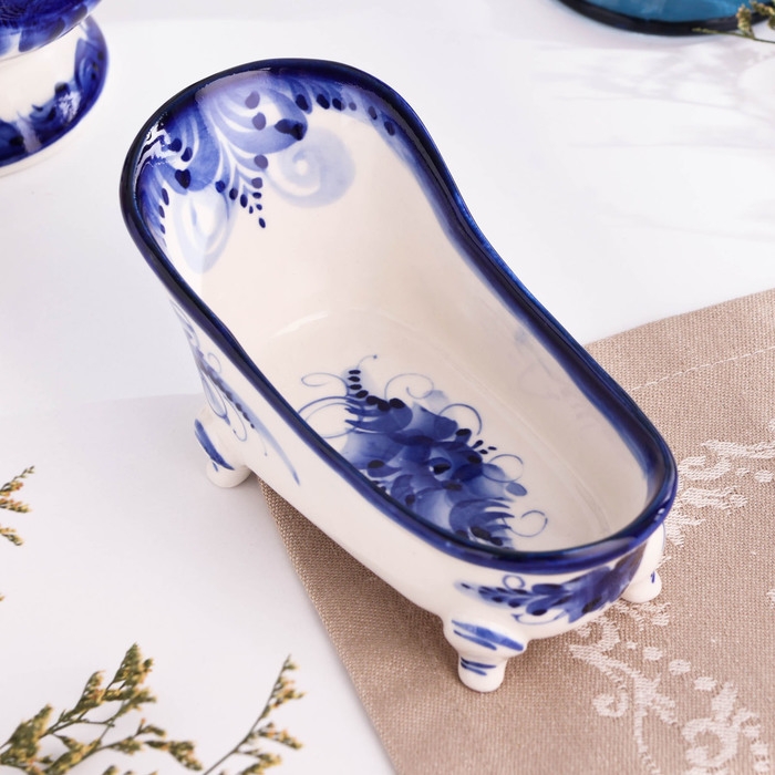 Подставка для губки  Подставка для губки "Ванночка", гжель, фарфор, 150 мл, 7х15 см