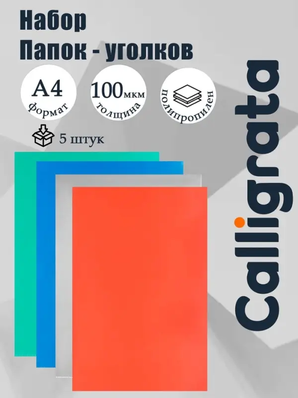 Набор папок-уголков А4, 100 мкм, Calligrata Выгодные, прозрачные, 5 штук, микс
