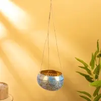 Подсвечник подвесной из кокоса, 14×14×10 см, сине-золотой