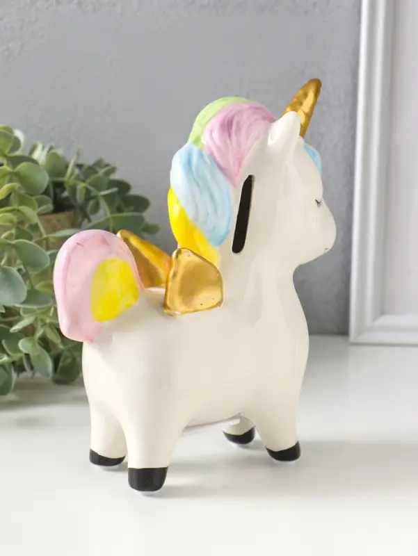 Копилка для денег &laquo;Единорожка с золотыми крылышками и рогом&raquo;, керамика, 15.5&times;6.9&times;18 см