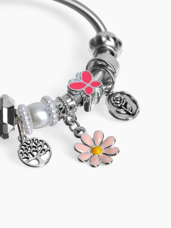 Браслет с шармами &laquo;Марджери. Цветочек&raquo;, d=6.5 см, розовый в серебре