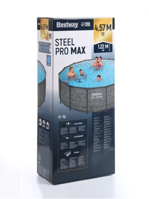 Бассейн каркасный Steel Pro Max, 457&times;122 см, круглый, цвет графит, 561PH Bestway