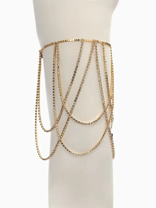 Бодичейн на бедро со стразами &laquo;Ярусы&raquo;, белая в золоте