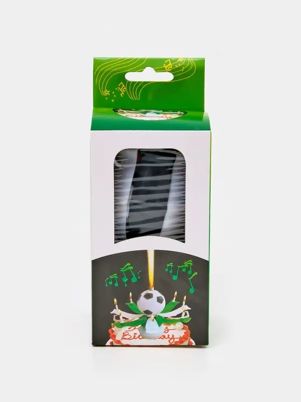 Свеча для торта музыкальная &laquo;Мяч&raquo;, бело-чёрная