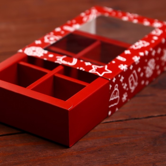 Новый год. Коробка под 6 конфет Новый год. Коробка под 6 конфет "Праздничное настроение", 13,7 х 9,8 х 3,8 см, кондитерская упаковка