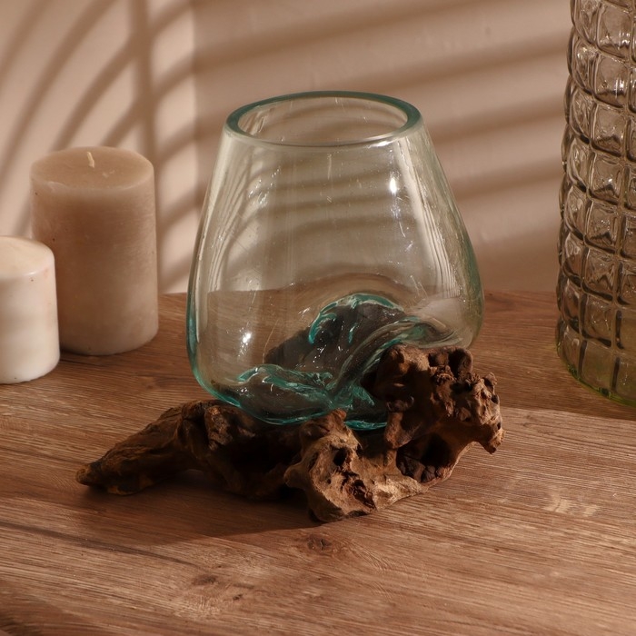 Вазон стекло на коряге  Вазон стекло на коряге "Индивидуальность" 15х15х15 см