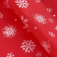 Бумага упаковочная тишью "Снежинки на красном", красная, 50 х 66 см