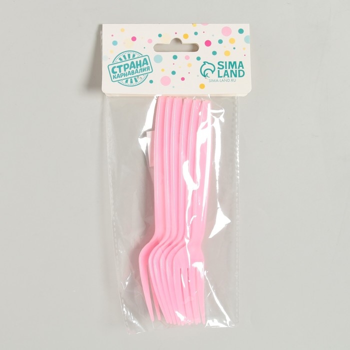Вилки пластиковые, 6 шт., цвет розовый Вилки пластиковые, 6 шт., цвет розовый
