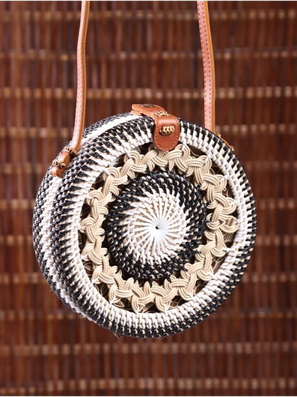 Сумка плетеная ротанг Сумка плетеная ротанг "Мандала" чёрно-белый, 20х6х70 см