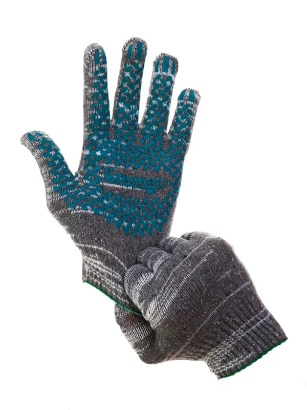 Перчатки садовые, хб, вязка 10 класс, 6 нитей, размер 9, с ПВХ точками, серые, Greengo