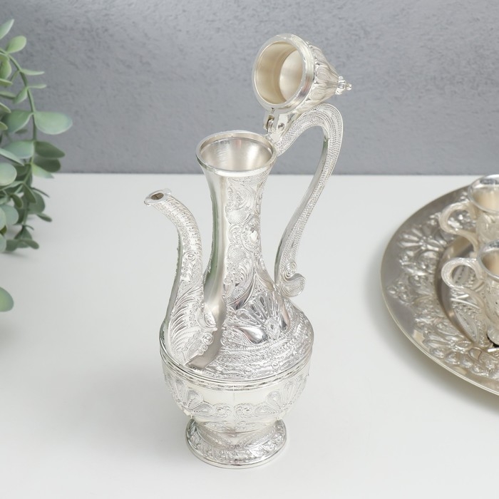 Набор винный кувшин, 6 бокалов и поднос  Набор винный кувшин, 6 бокалов и поднос "Стамбул. Медальон и узоры" серебро