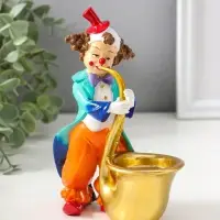 Подсвечник полистоун на 1 свечу "Клоун играет на трубе" яркий разноцветный 17 см