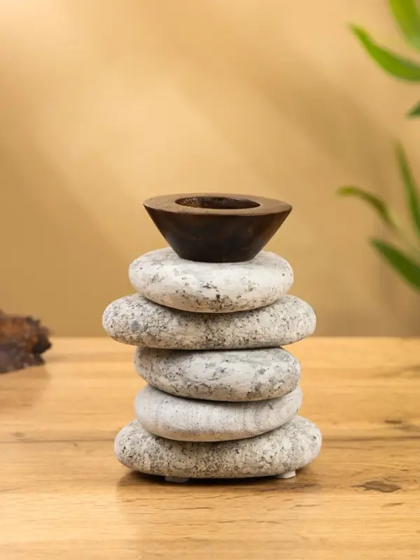 Подсвечник "Каменная башня" камень 10х10х13 см, цв. серый