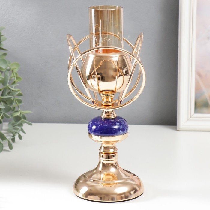 Подсвечник металл на 1 свечу Подсвечник металл на 1 свечу "Сплетение колец. Синий мраморный элемент" золото 29х14х14 см