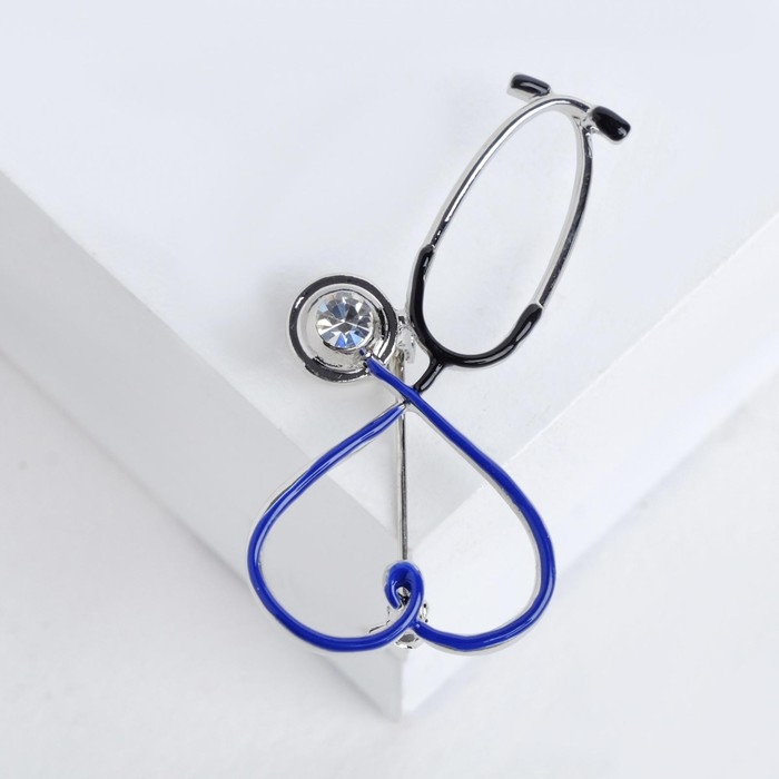 Брошь «Стетоскоп» сердце, цвет синий в серебре Брошь «Стетоскоп» сердце, цвет синий в серебре