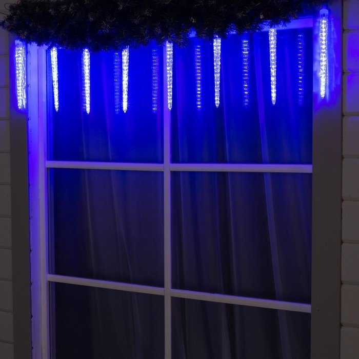 Гирлянда «Сосульки рифленые» 2.5 × 0.3 м, IP65, прозрачная нить, 192 LED, свечение синее с эффектом стекания, 12 В