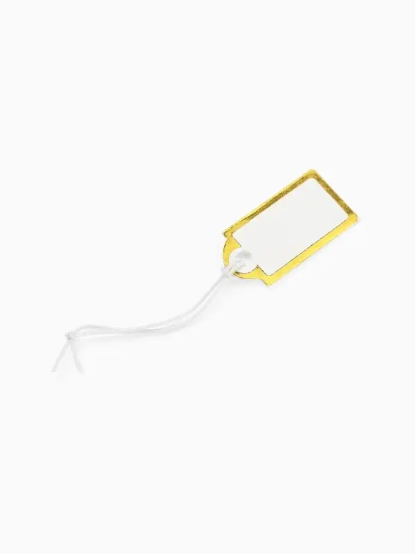 Ценники на верёвке, 100 шт. отверстие 3 мм, 1.3&times;2.5 см, белые, золотой