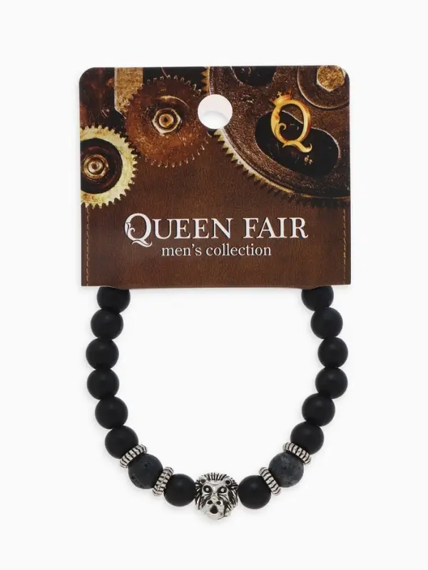 Браслет из бусин унисекс &laquo;Лава. Лев&raquo;, d=7 см, чёрный с серебристым