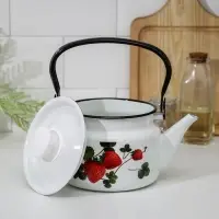 Чайник, 1.5 л, эмалированная сталь, деколь МИКС, белый