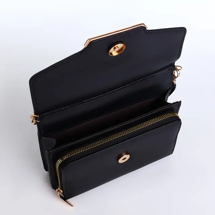 Сумка женская мессенджер на магнитах, 20&times;4&times;13 см, чёрная