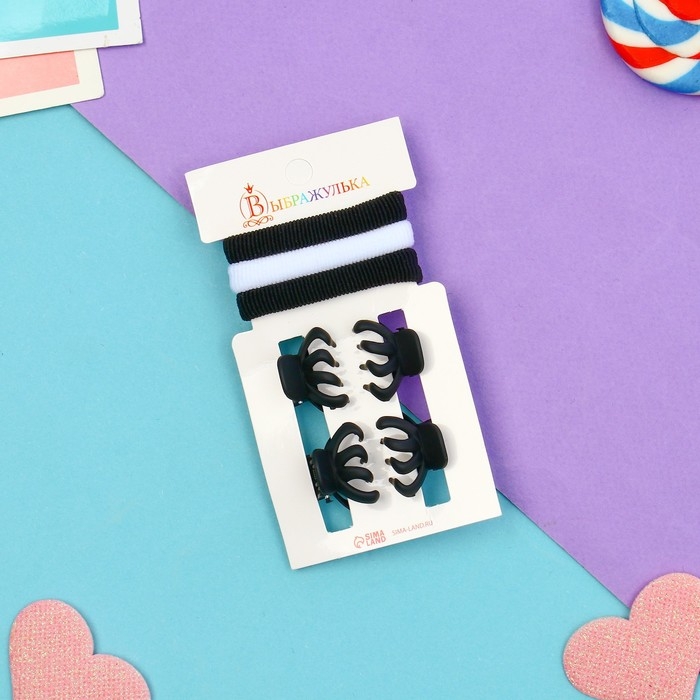 Набор для волос Набор для волос "Галея" (3 резинки 5 см, 4 краба 2 см) зубчики, чёрно-белый