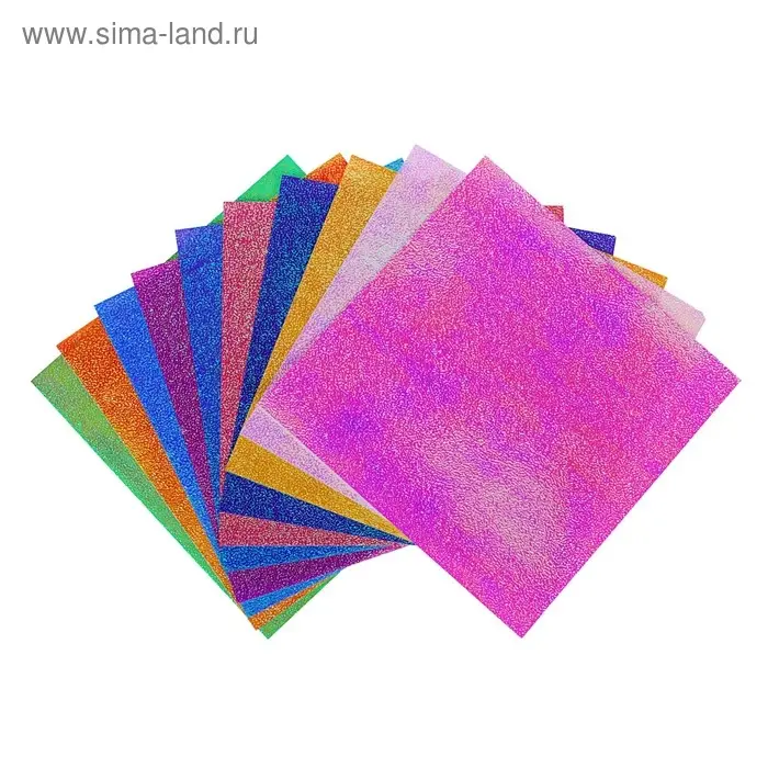 Бумага цветная Mazari, 150 х 150 мм, 10 листов, 10 цветов, блёстящая, однотонная