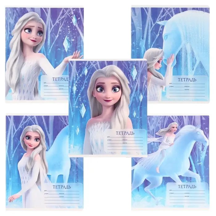 Тетрадь в линейку 12 листов, 5 видов МИКС, обложка мелованный картон, &laquo;Холодное сердце&raquo;