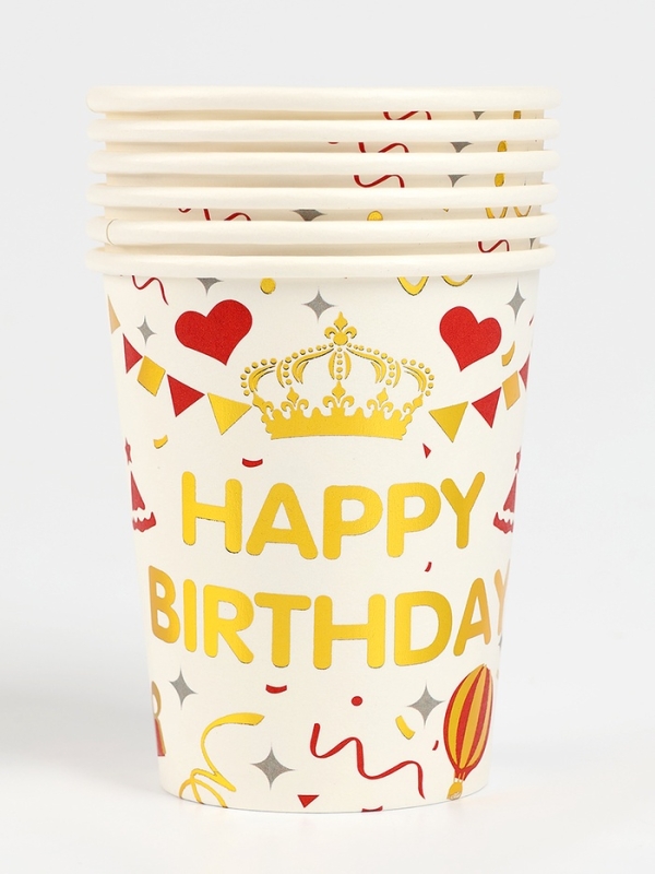Набор бумажной посуды Набор бумажной посуды "С днём рождения", набор 12 шт., цвет белый