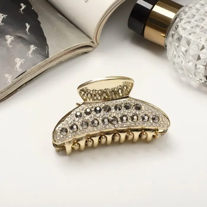 Краб для волос "Бурлеск" чёрные стразы, 6,5 см, золото