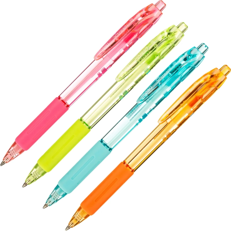 Ручка шариковая автомат. Deli EQ057-BL,син,пулев.нак,0,7мм,рез.грип,4цв.асс