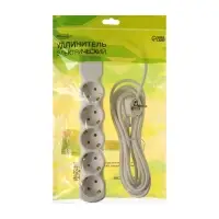 Удлинитель сетевой Luazon Lighting ECO, 5 розеток, 5 м, 10 А, 2200 Вт, заземление, белый