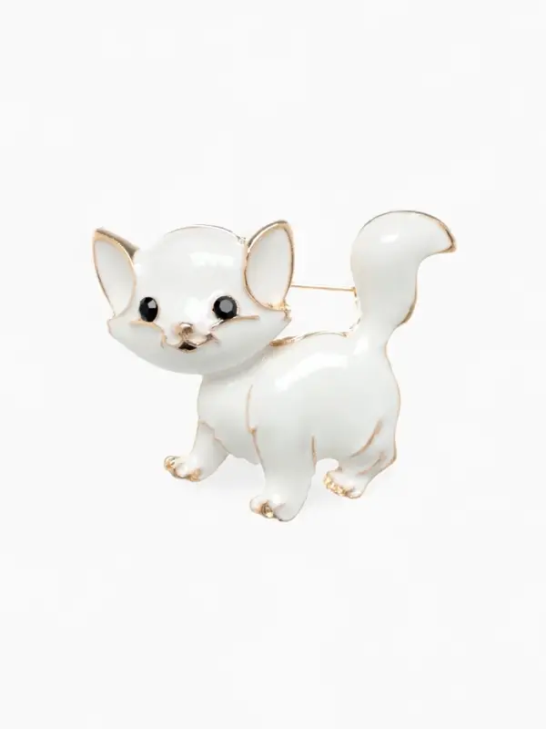 Брошь &laquo;Котёночек&raquo;, белая в золоте