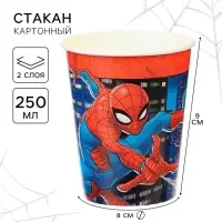 Стакан бумажный одноразовый &laquo;С Днем Рождения!&raquo;, 250 мл, Человек-паук