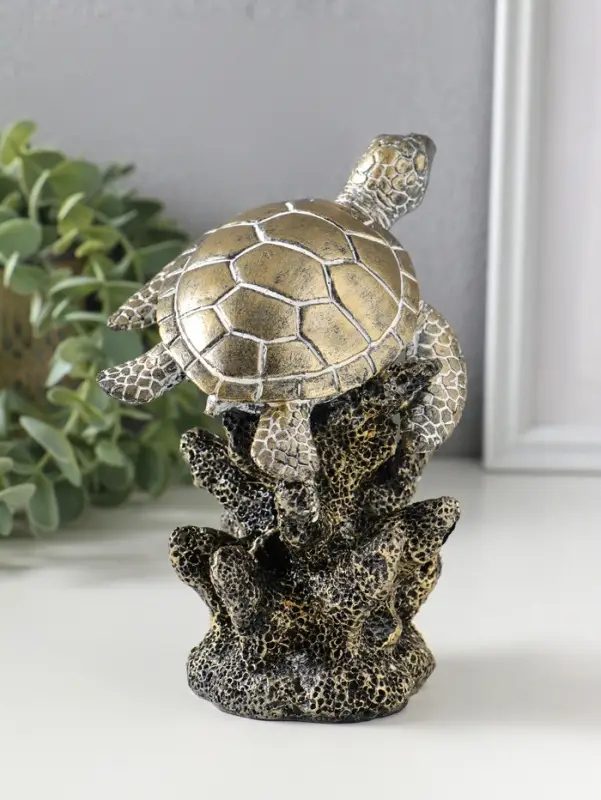 Сувенир полистоун "Морская черепаха в кораллах" бронза с белой патиной 11,5х10,5х16 см