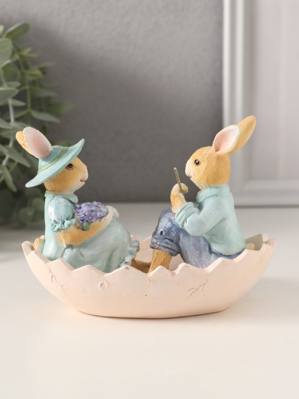 Сувенир полистоун Сувенир полистоун "Парочка кроликов - свидание в лодочке" 13,5х9,5х10,5 см