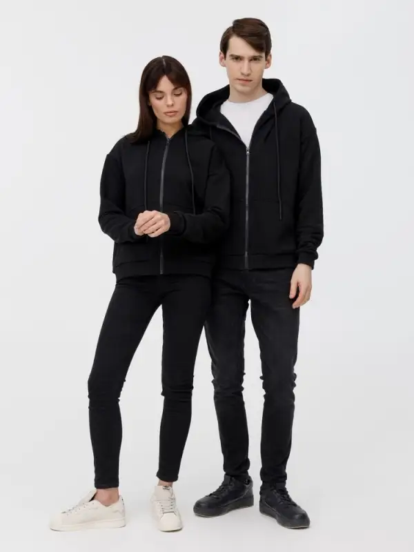 Толстовка унисекс оверсайз на молнии Zippy Terry, черная, размер XS/S