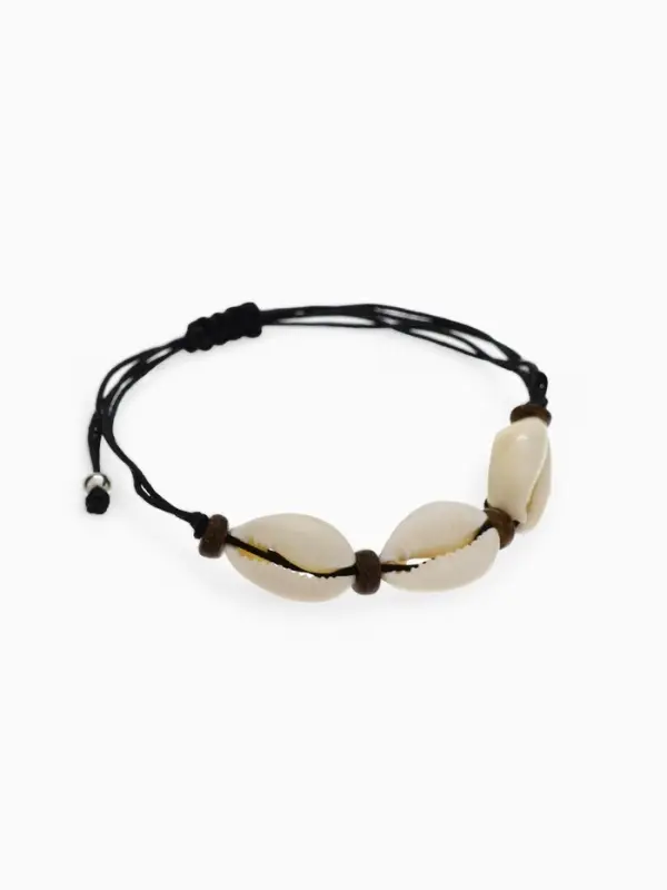 Браслет на нити &laquo;Ракушка. Кокос&raquo;, d=7 см, чёрный в серебре