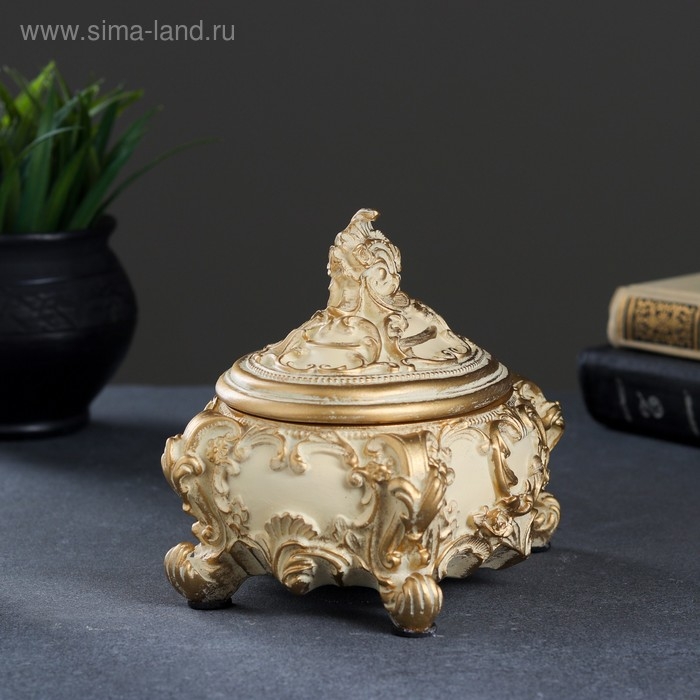 Шкатулка, слоновая кость/золото 15х12х14см Шкатулка, слоновая кость/золото 15х12х14см