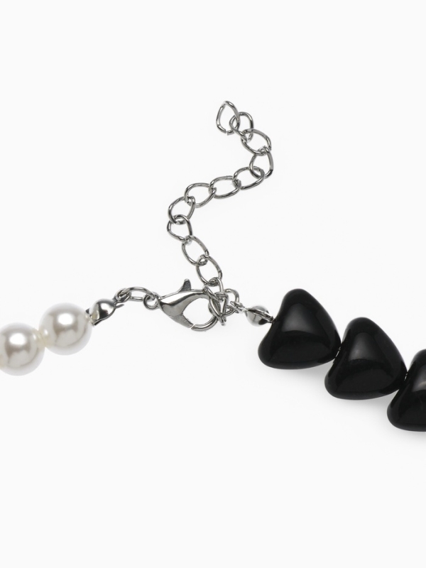 Бусы с жемчугом «Сердце» бусины, чёрно-белый в серебре