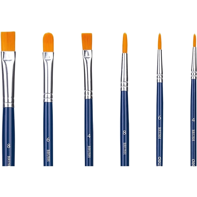 Набор кистей худож.DELI 73885 нейлон,средняя жестк,короткая ручка, 6шт/наб