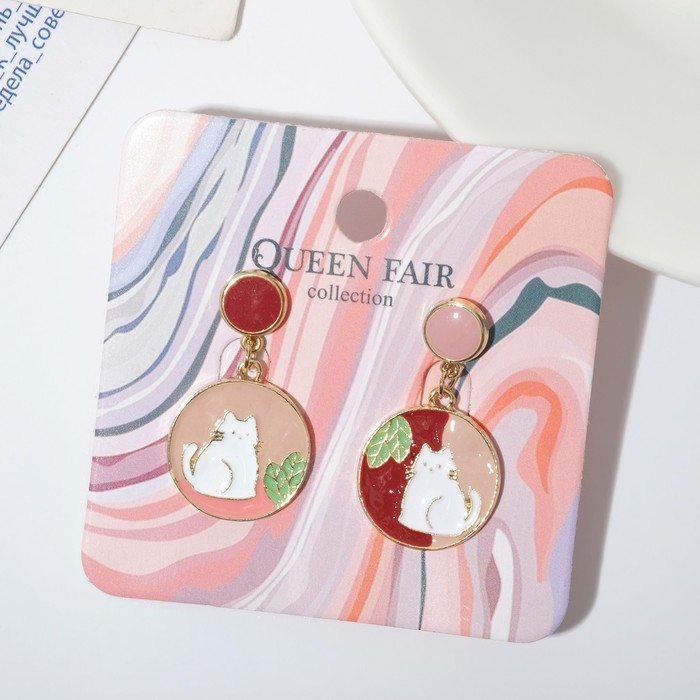 Серьги эмаль «Кошка» в кругах, цветные в золоте Серьги эмаль «Кошка» в кругах, цветные в золоте